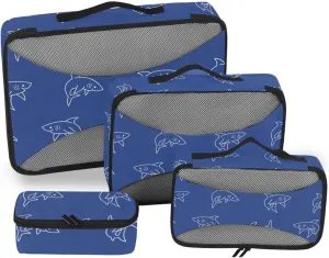 Packing Cubes for Travel 4 Set Suitcase Organizer Bags Traveling Packing Cubes Pqcking Cubes Sharks on Blue