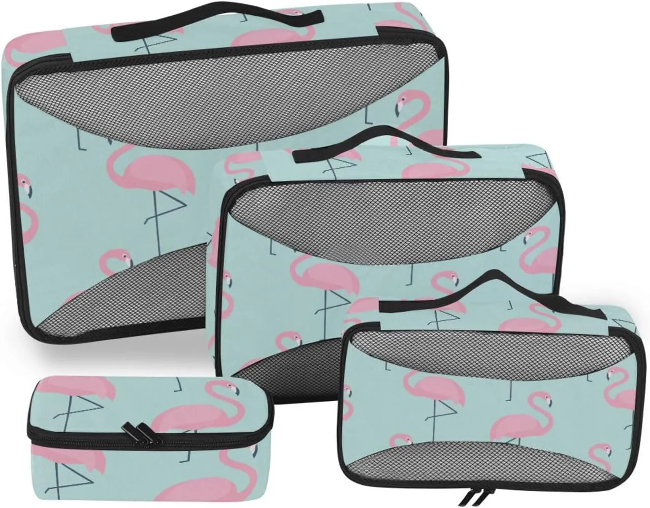 Packing Cubes for Travel Set of 4 Luggage Cubes for Packing Suitcase Packing Cubes for Travel Pqcking Cubes Flamingos Tropical