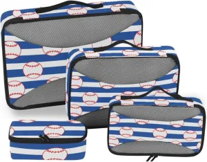 Packing Cubes for Travel Set of 4 Suitcase Organizer Bags Travel Bag Organizer for Luggage Packimg Cubes Baseball Blue Stripe