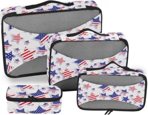 Packing Cubes Set of 4 Luggage Organizer Travel Cubes for Packing Women Pqcking Cubes Usa Flag Star