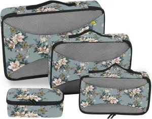 Packing Cubes Set of 4 Luggage Organizers for Suitcase Travel Organizer Bags for Luggage Oacking Cubes Abstrct Flower and Brid