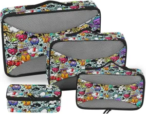 Packing Cubes Set of 4 Suitcase Organizer Bags Packing Cubes Travel Packing Cubed Graffiti Vector