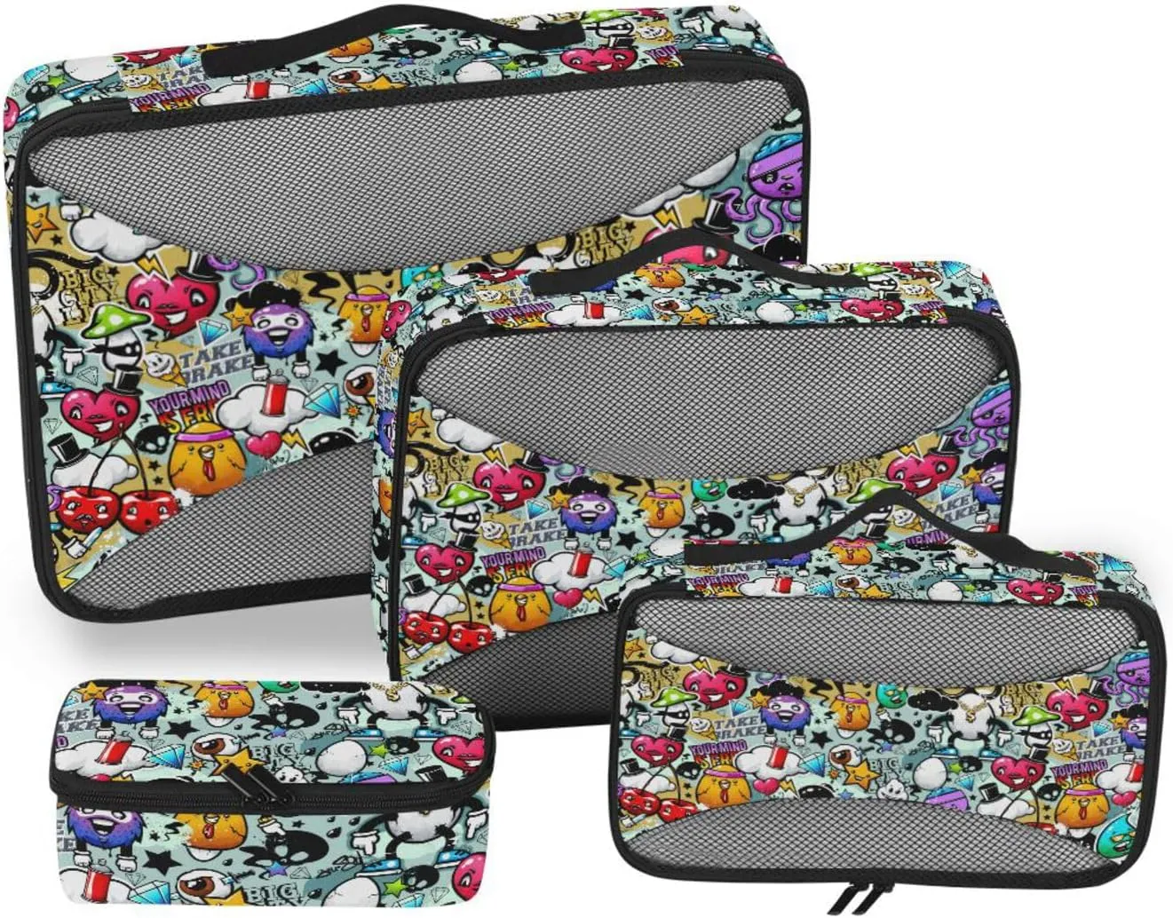 Packing Cubes Set of 4 Suitcase Organizer Bags Packing Cubes Travel Packing Cubed Graffiti Vector