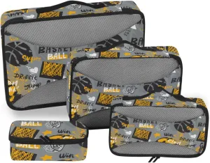 Packing Cubes Set of 4 Suitcase Organizer Bags Travel Compartment Organizer Bags Packing Cubed Basketball Pattern