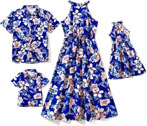 PATPAT Family Hawaiian Matching Outfits Mommy and Me Outfits Caribbean Vacation Summer Tropical Halter Sundresses and Shirts