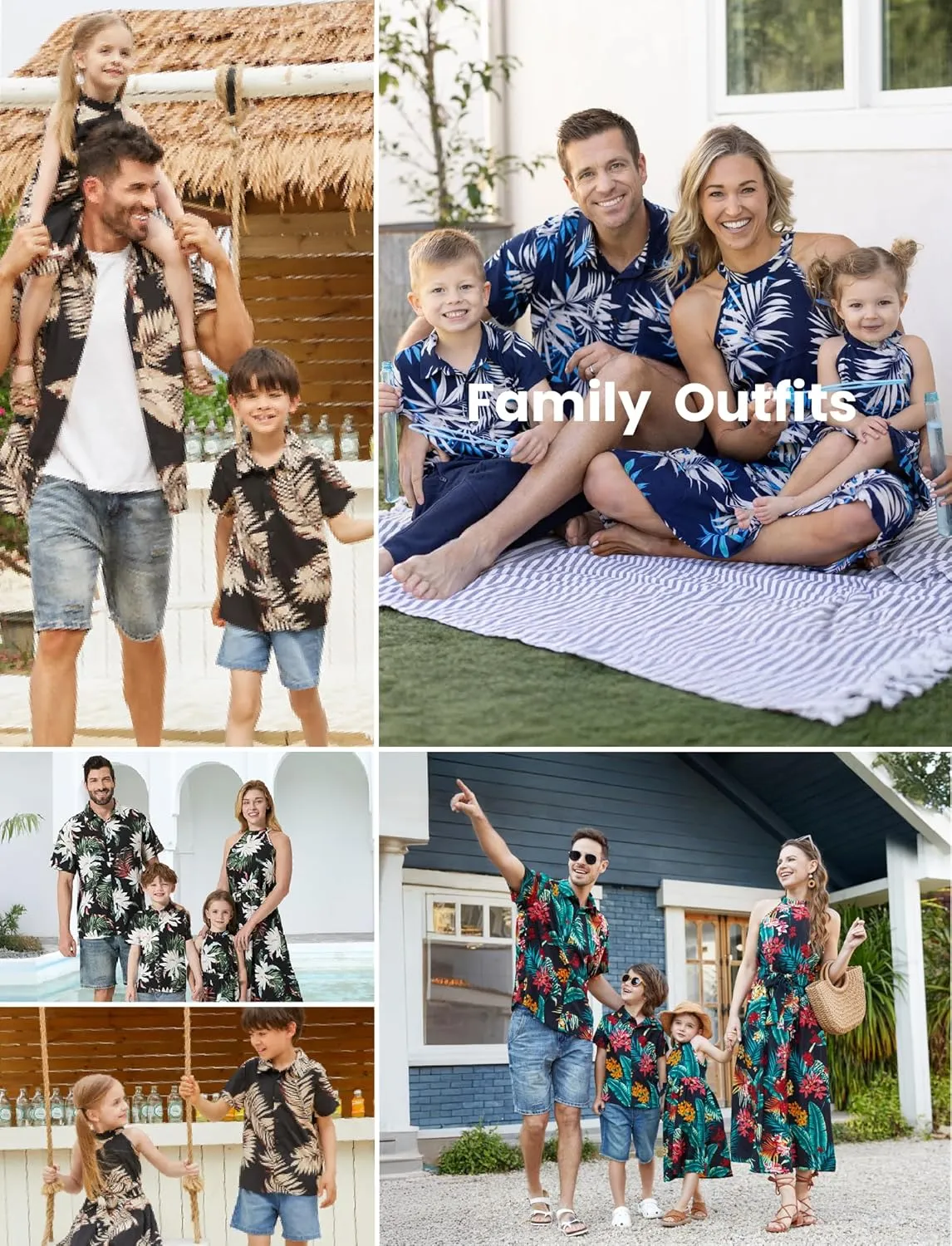 PATPAT Family Hawaiian Matching Outfits Mommy and Me Outfits Caribbean Vacation Summer Tropical Halter Sundresses and Shirts