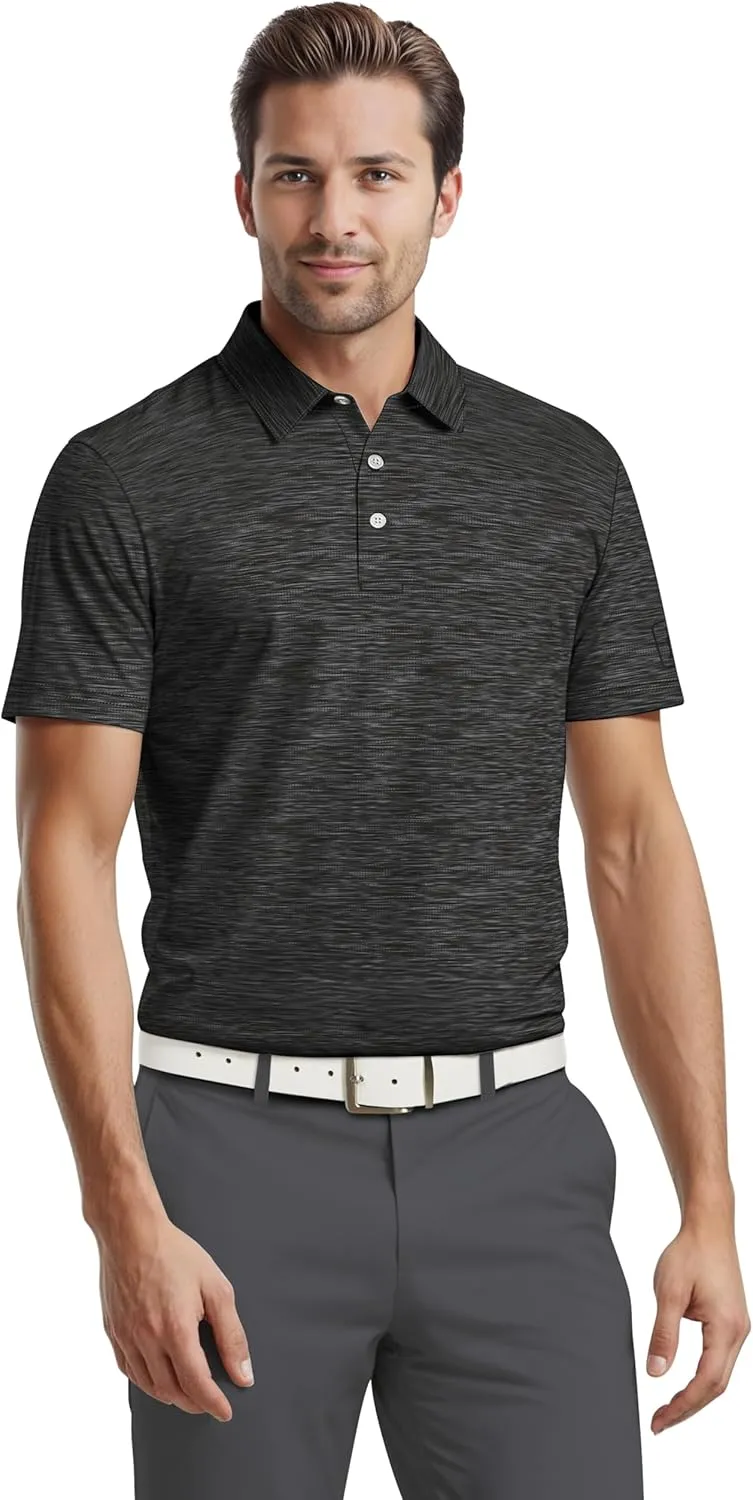 PGA TOUR Airflux Jaspe Cotton Short Sleeve Golf Performance Polo Shirt for Men, Moisture-Wicking, Sun Protection