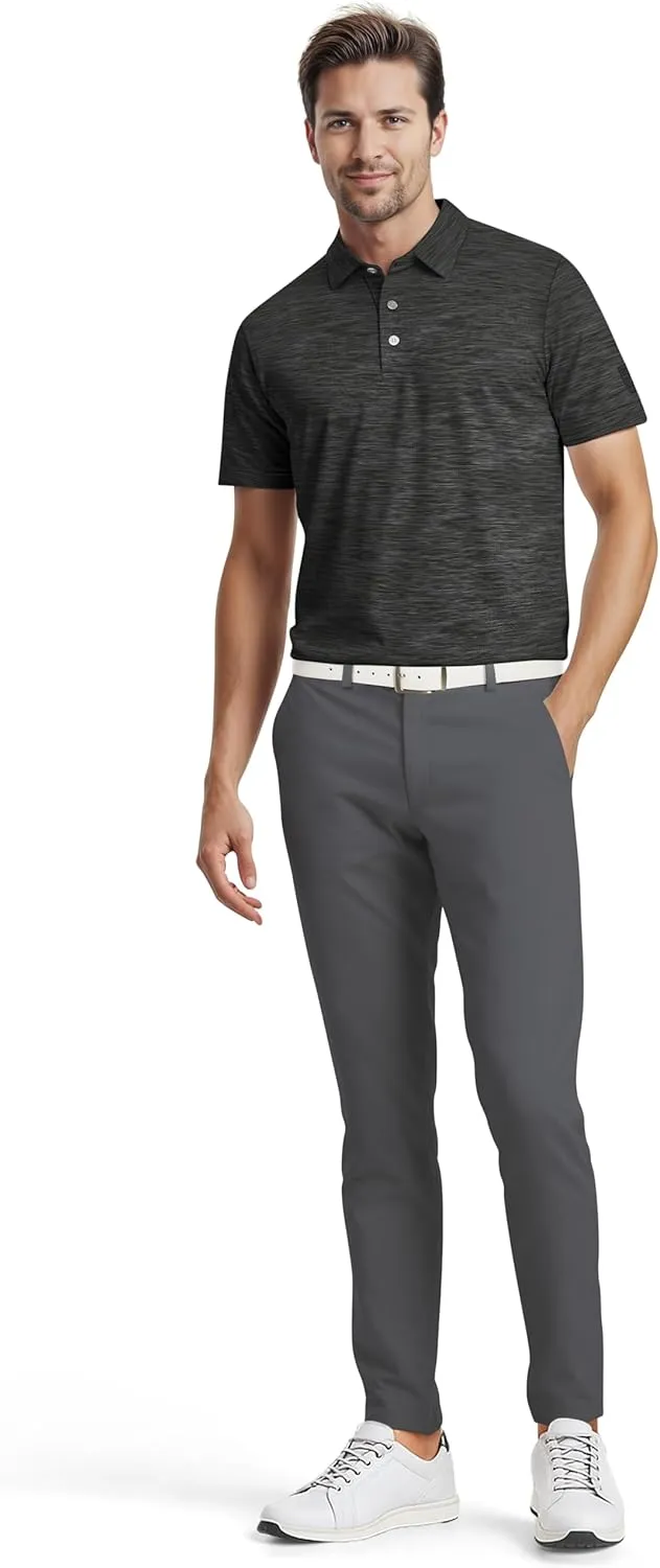 PGA TOUR Airflux Jaspe Cotton Short Sleeve Golf Performance Polo Shirt for Men, Moisture-Wicking, Sun Protection