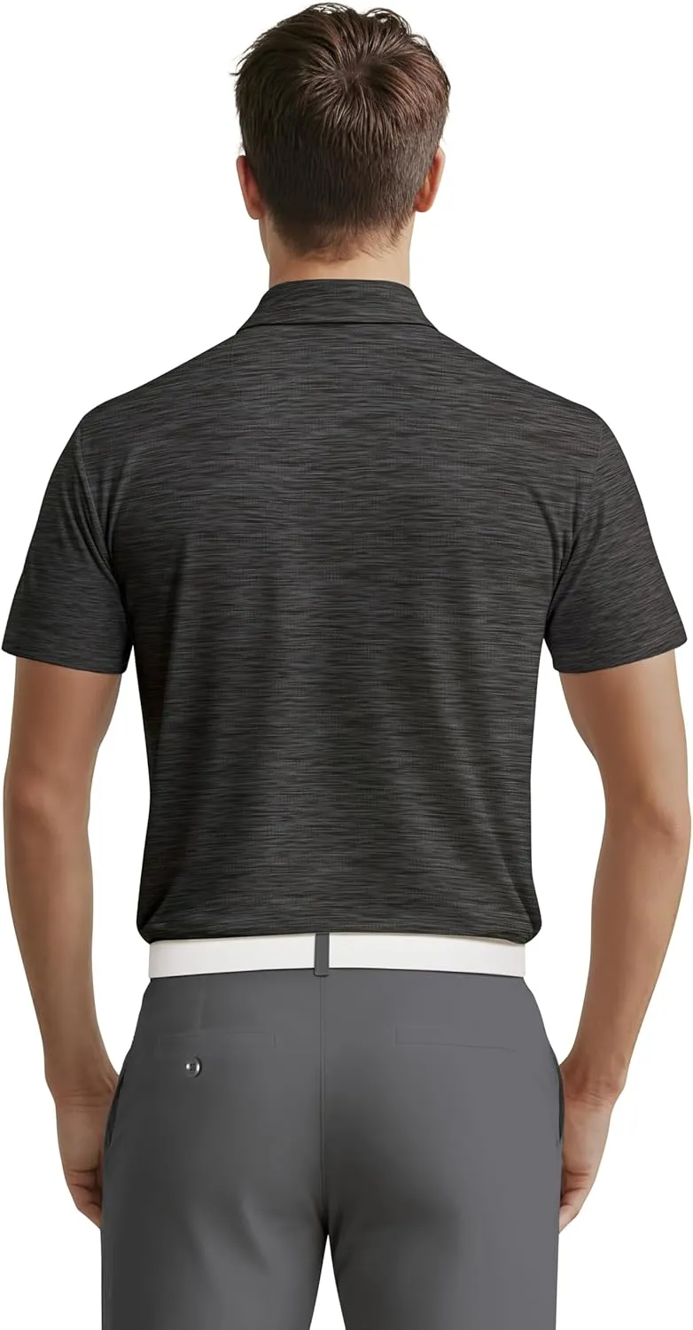 PGA TOUR Airflux Jaspe Cotton Short Sleeve Golf Performance Polo Shirt for Men, Moisture-Wicking, Sun Protection