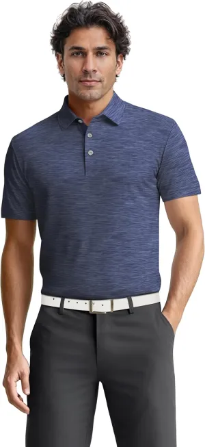 PGA TOUR Airflux Jaspe Cotton Short Sleeve Golf Performance Polo Shirt for Men, Moisture-Wicking, Sun Protection