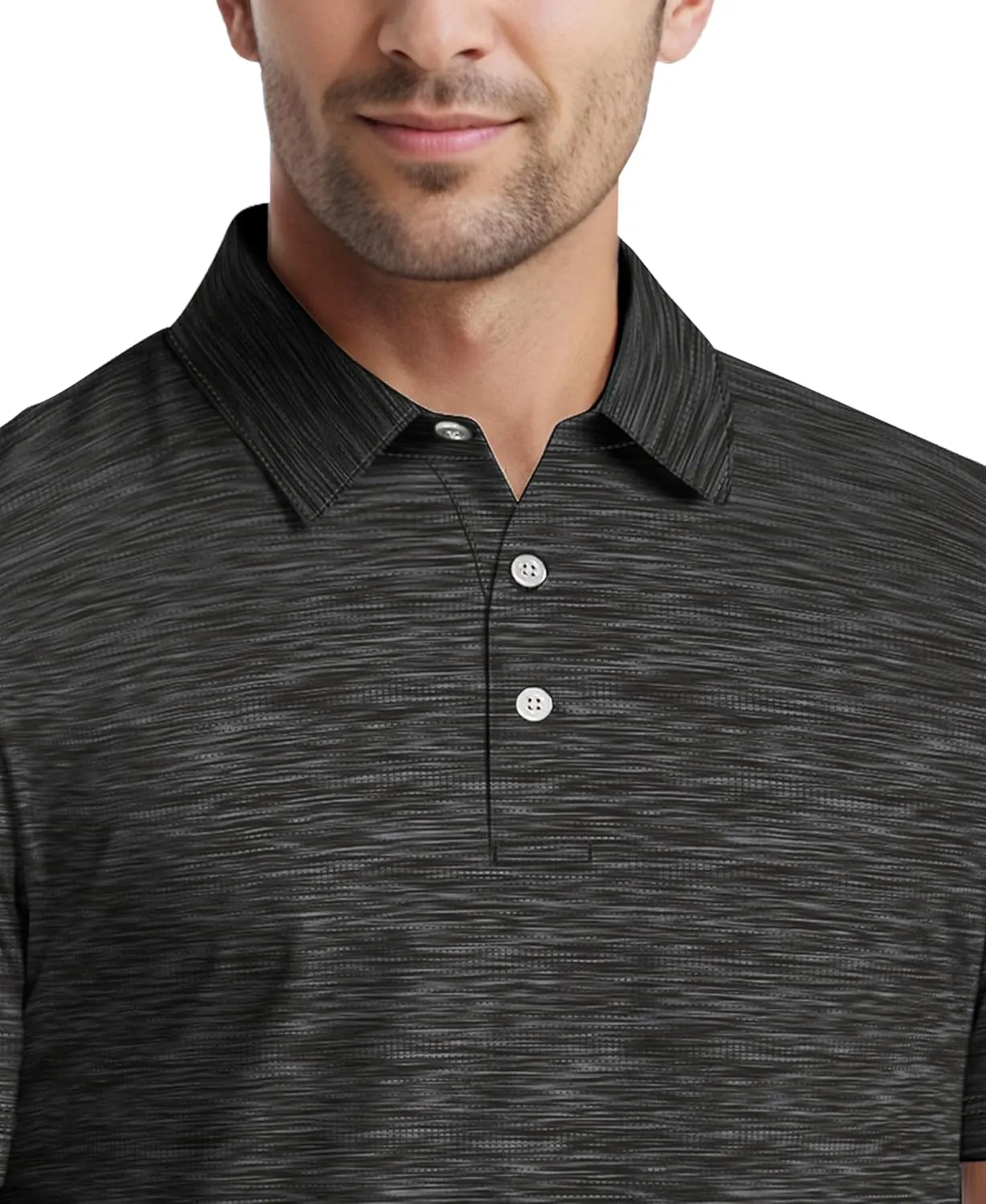 PGA TOUR Airflux Jaspe Cotton Short Sleeve Golf Performance Polo Shirt for Men, Moisture-Wicking, Sun Protection