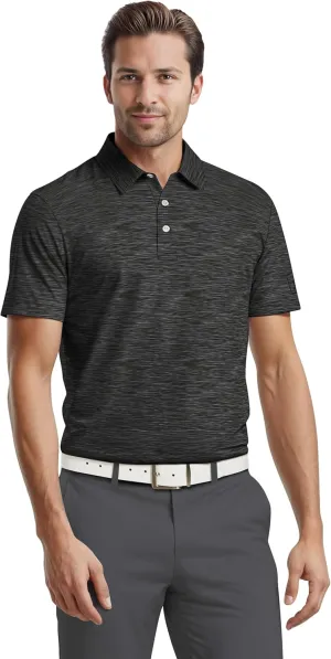 PGA TOUR Airflux Jaspe Cotton Short Sleeve Golf Performance Polo Shirt for Men, Moisture-Wicking, Sun Protection