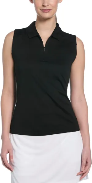 PGA TOUR Women's Airflux Sleeveless Quarter Zip Golf Polo Shirt Moisture-Wicking Fabric