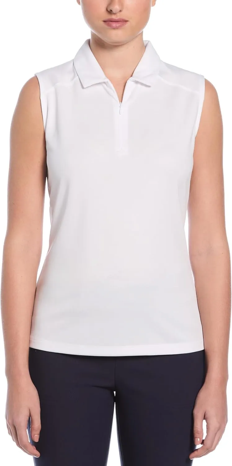 PGA TOUR Women's Airflux Sleeveless Quarter Zip Golf Polo Shirt Moisture-Wicking Fabric
