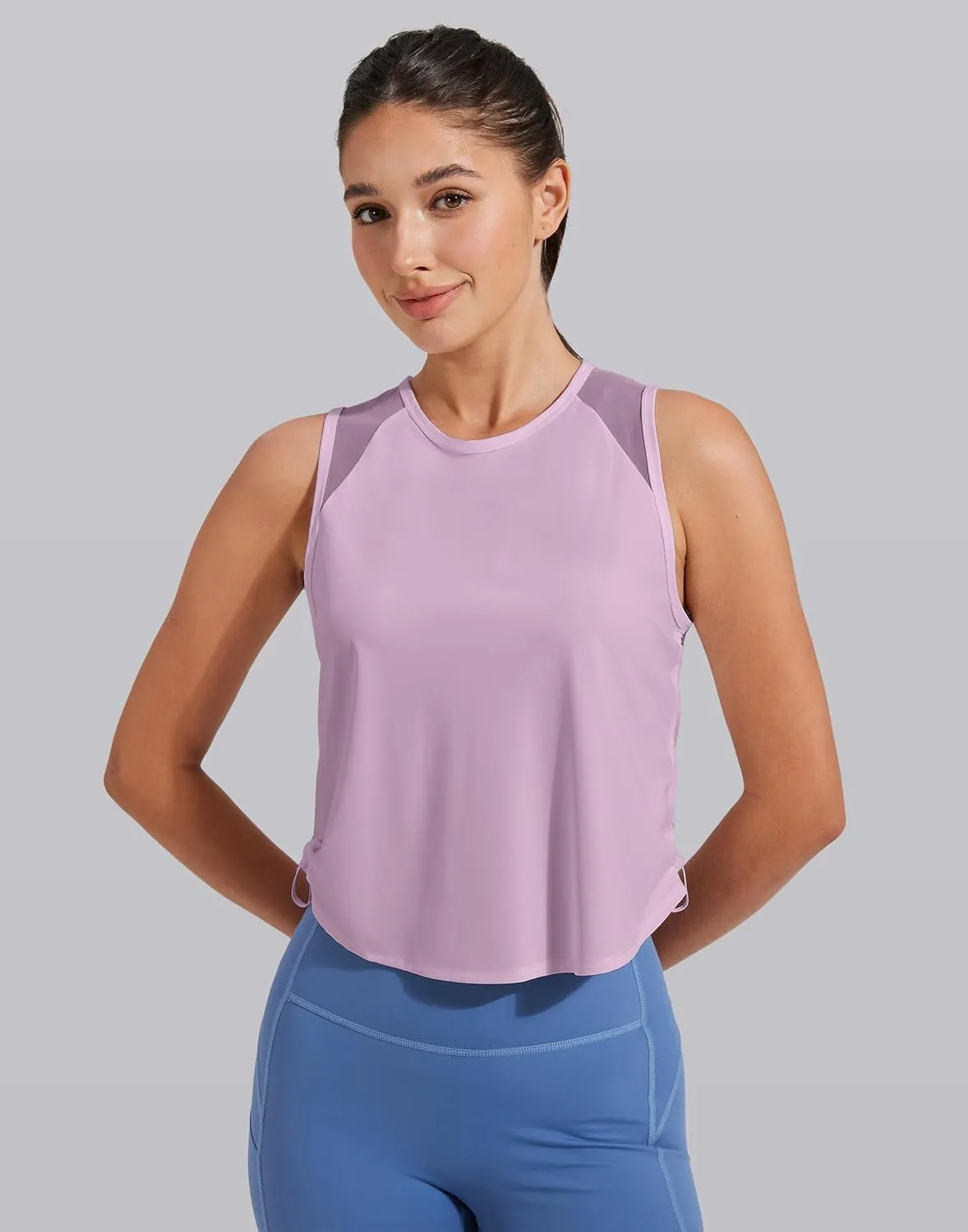 Pioneer Camp Women's Workout Tank Tops Mesh Panel Loose Fit Muscle Tank Athletci Sleeveless Yoga Running Shirts