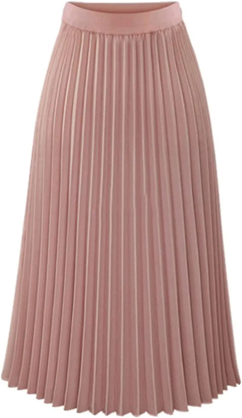 Pleated Skirts for Women High Elastic Waist Midi Long Maxi Skirt Shirring A Line Skirts Fall Winter Mini Dress