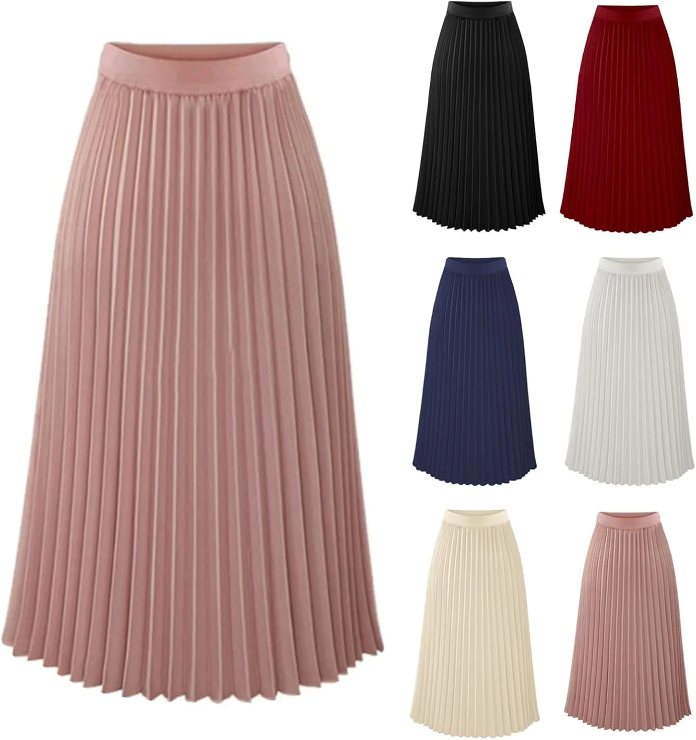 Pleated Skirts for Women High Elastic Waist Midi Long Maxi Skirt Shirring A Line Skirts Fall Winter Mini Dress