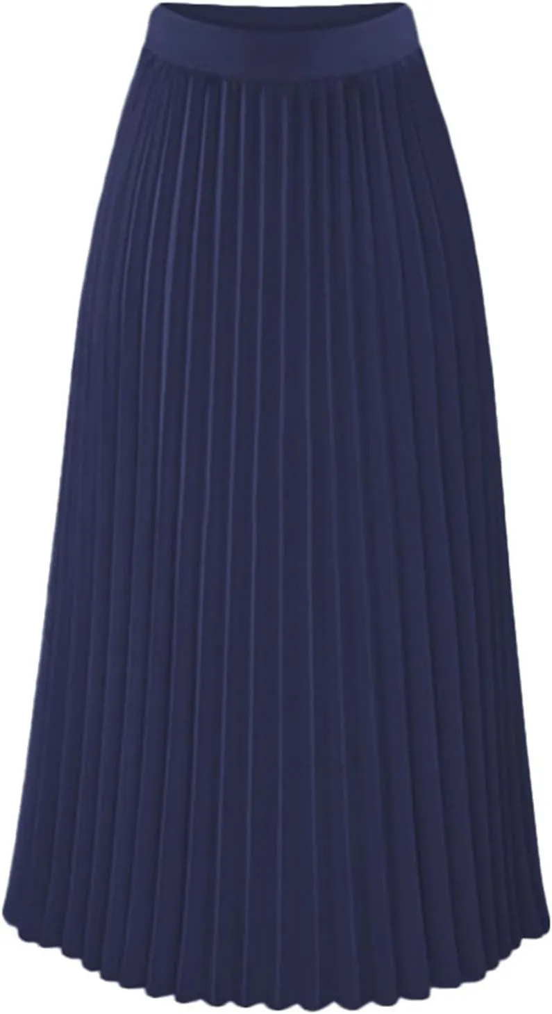 Pleated Skirts for Women High Elastic Waist Midi Long Maxi Skirt Shirring A Line Skirts Fall Winter Mini Dress