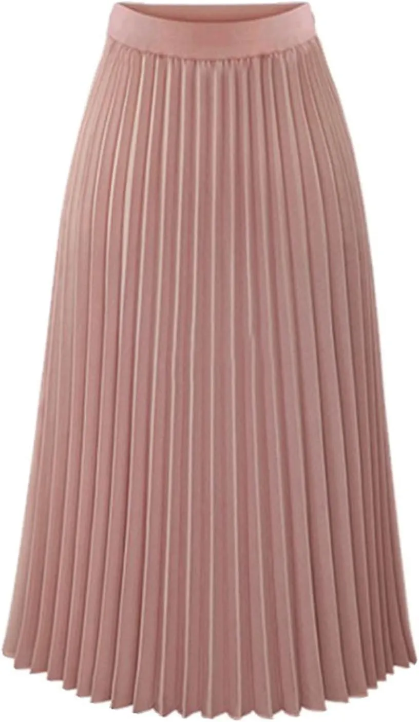 Pleated Skirts for Women High Elastic Waist Midi Long Maxi Skirt Shirring A Line Skirts Fall Winter Mini Dress