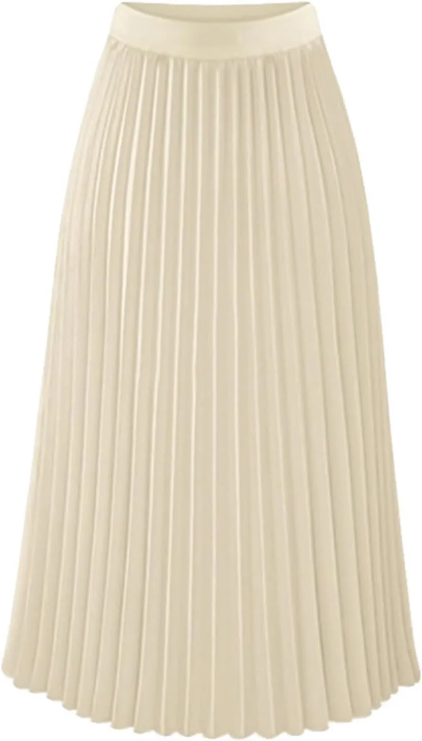 Pleated Skirts for Women High Elastic Waist Midi Long Maxi Skirt Shirring A Line Skirts Fall Winter Mini Dress