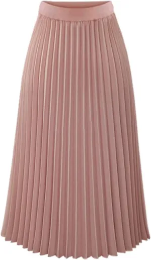 Pleated Skirts for Women High Elastic Waist Midi Long Maxi Skirt Shirring A Line Skirts Fall Winter Mini Dress
