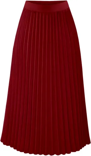 Pleated Skirts for Women High Elastic Waist Midi Long Maxi Skirt Shirring A Line Skirts Fall Winter Mini Dress
