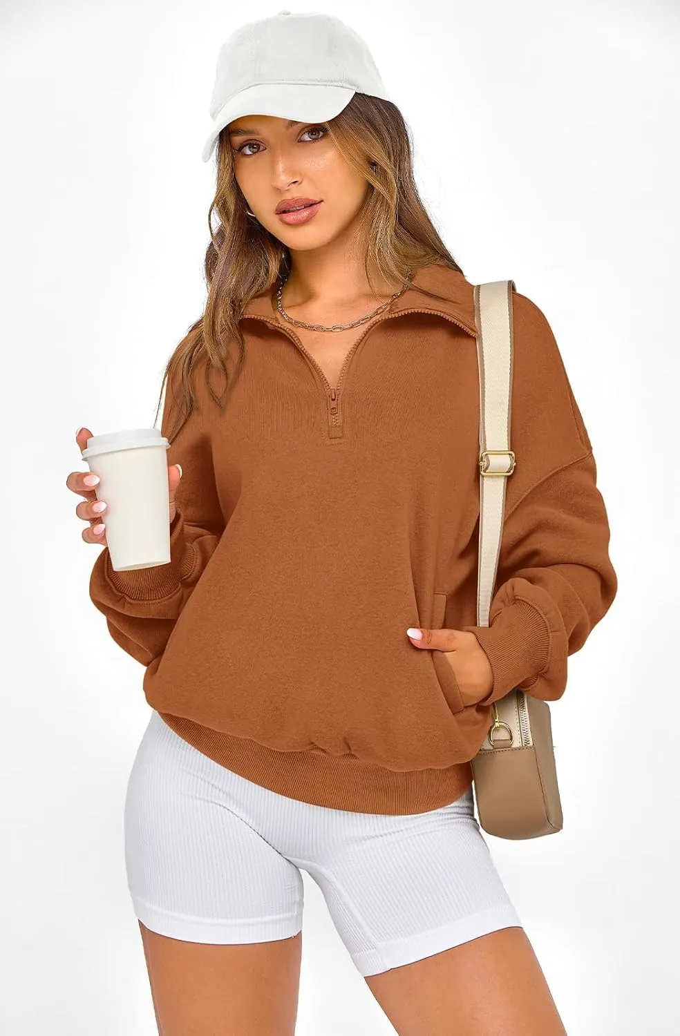 PRETTYGARDEN Womens Half Zip Sweatshirts Fleece Hoodies 2024 Trendy Long Sleeve Pullover Tops Fall Winter Outfits with Pocket