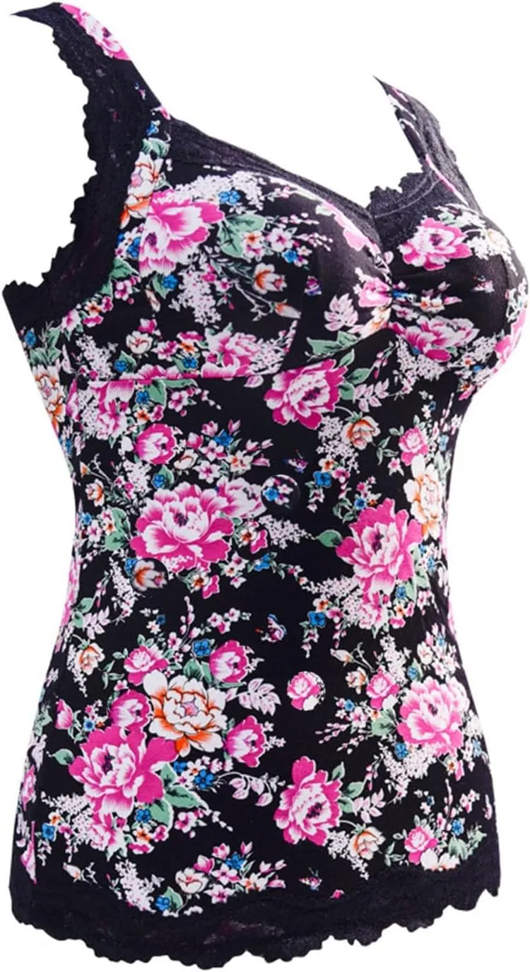 Printed Camisole Tank Tops with Chest Pad Bra for Women Sleeveless Shapewear Wireless Casual Yoga Sports Vest Shirt