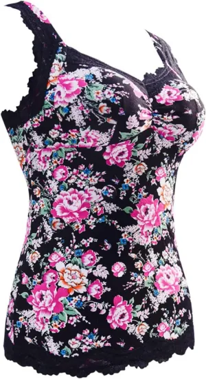 Printed Camisole Tank Tops with Chest Pad Bra for Women Sleeveless Shapewear Wireless Casual Yoga Sports Vest Shirt