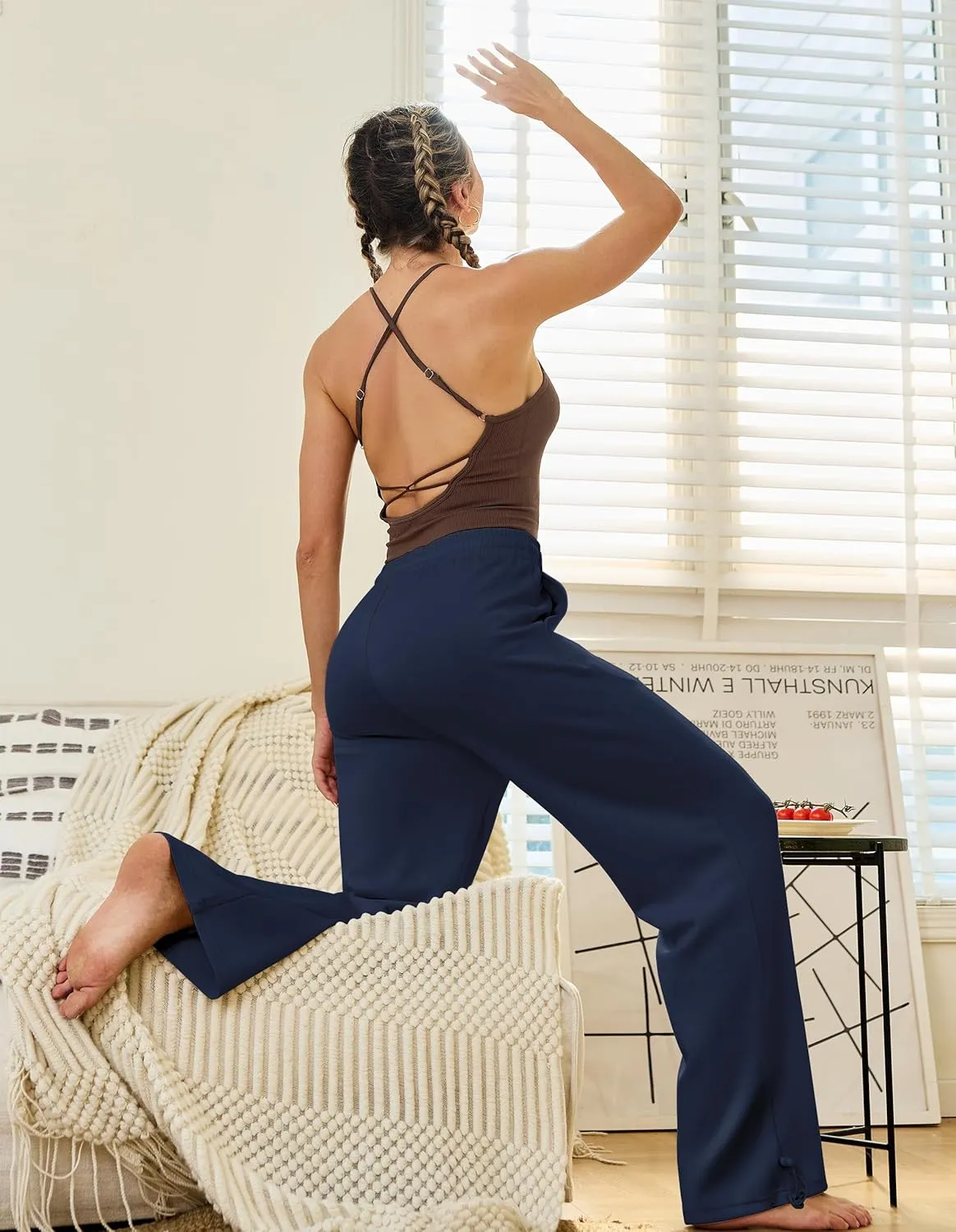 PULI Women Wide Leg Sweatpants 30" High Waist Lounge Yoga Pants Drawstring Loose Joggers with Pockets