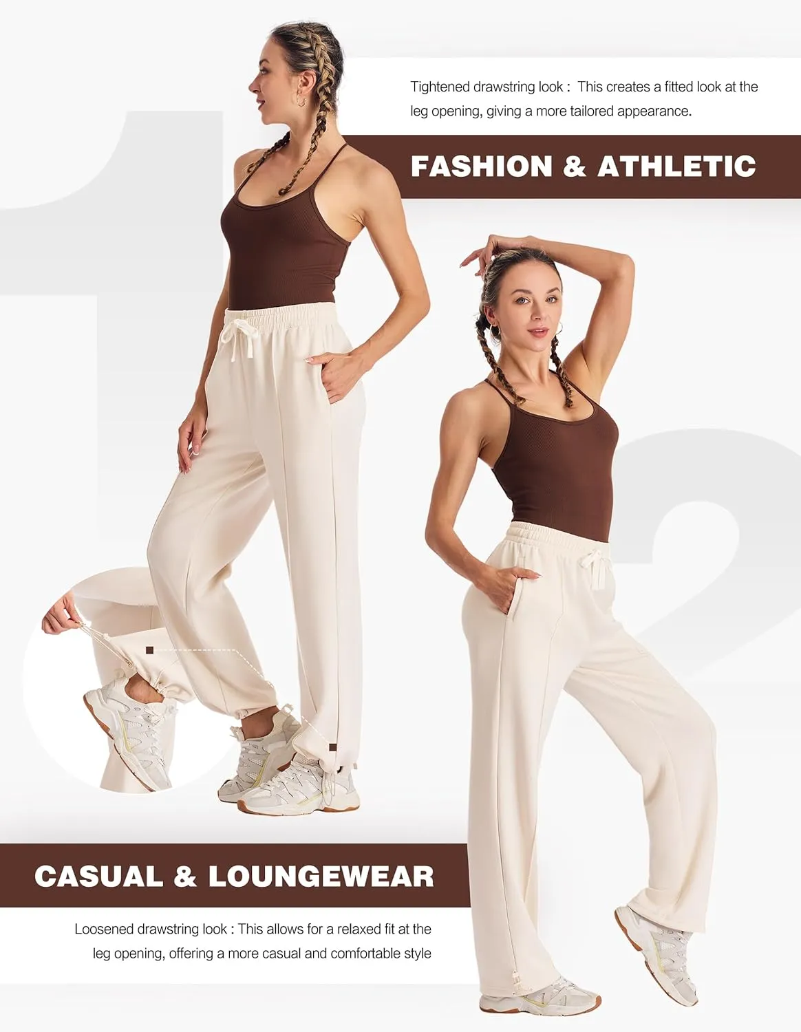 PULI Women Wide Leg Sweatpants 30" High Waist Lounge Yoga Pants Drawstring Loose Joggers with Pockets