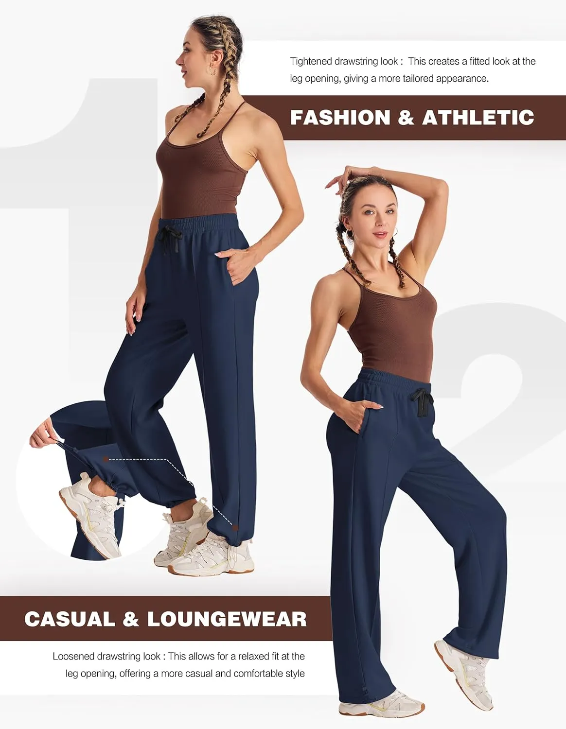 PULI Women Wide Leg Sweatpants 30" High Waist Lounge Yoga Pants Drawstring Loose Joggers with Pockets