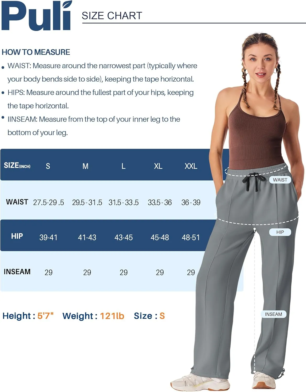 PULI Women Wide Leg Sweatpants 30" High Waist Lounge Yoga Pants Drawstring Loose Joggers with Pockets