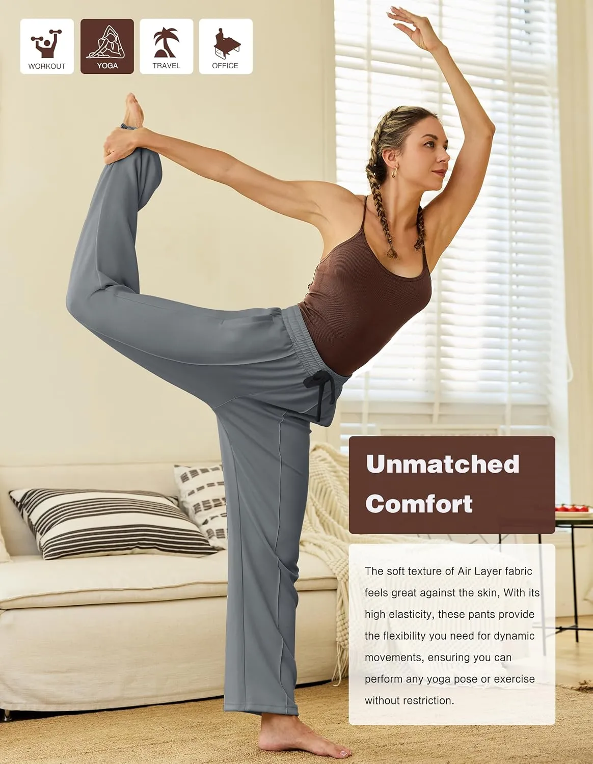 PULI Women Wide Leg Sweatpants 30" High Waist Lounge Yoga Pants Drawstring Loose Joggers with Pockets