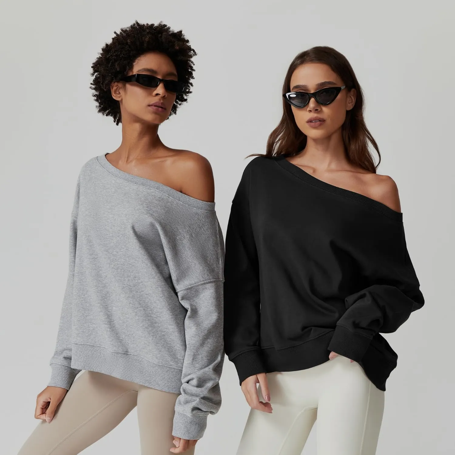 QINSEN Womens Oversized Sweatshirt Long Sleeve Off The Shoulder Pullover Casual Comfy Fall Outfits