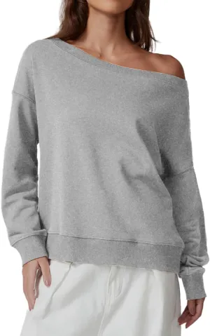 QINSEN Womens Oversized Sweatshirt Long Sleeve Off The Shoulder Pullover Casual Comfy Fall Outfits