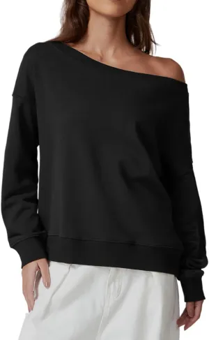 QINSEN Womens Oversized Sweatshirt Long Sleeve Off The Shoulder Pullover Casual Comfy Fall Outfits