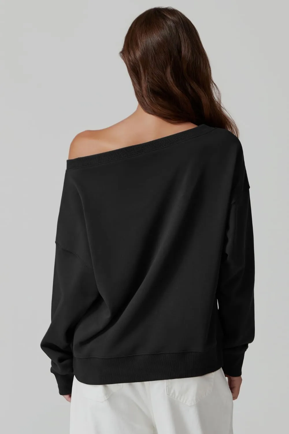 QINSEN Womens Oversized Sweatshirt Long Sleeve Off The Shoulder Pullover Casual Comfy Fall Outfits