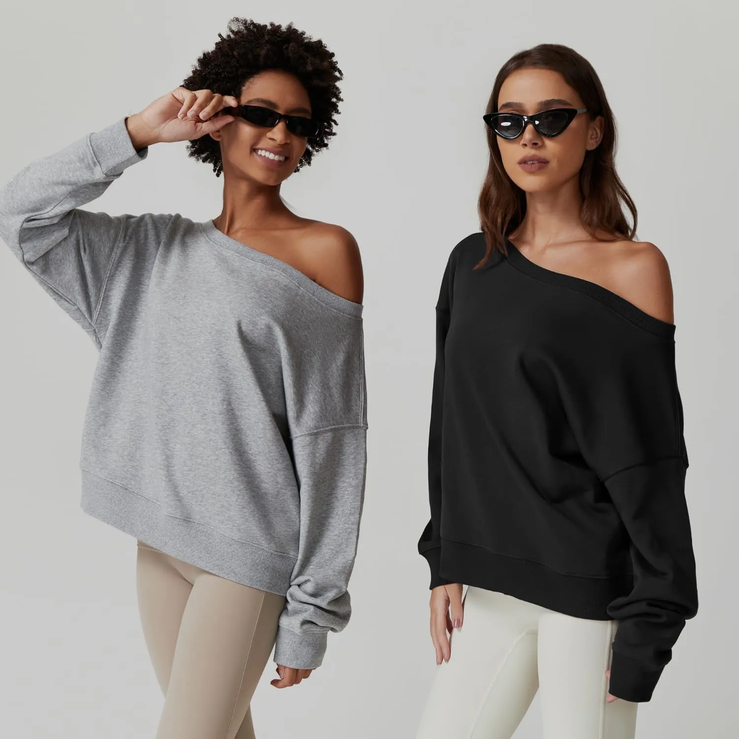 QINSEN Womens Oversized Sweatshirt Long Sleeve Off The Shoulder Pullover Casual Comfy Fall Outfits