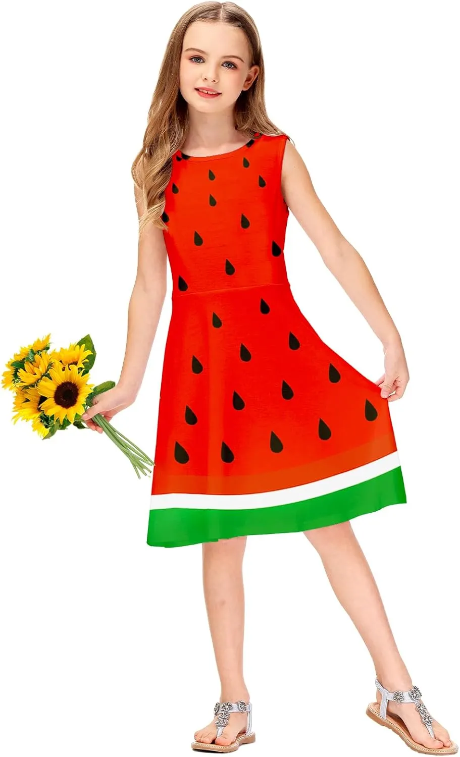 Remimi Girls Summer Sleeveless Dress Tropical Print Skater Twirly Dresses 3-14 Years