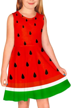 Remimi Girls Summer Sleeveless Dress Tropical Print Skater Twirly Dresses 3-14 Years
