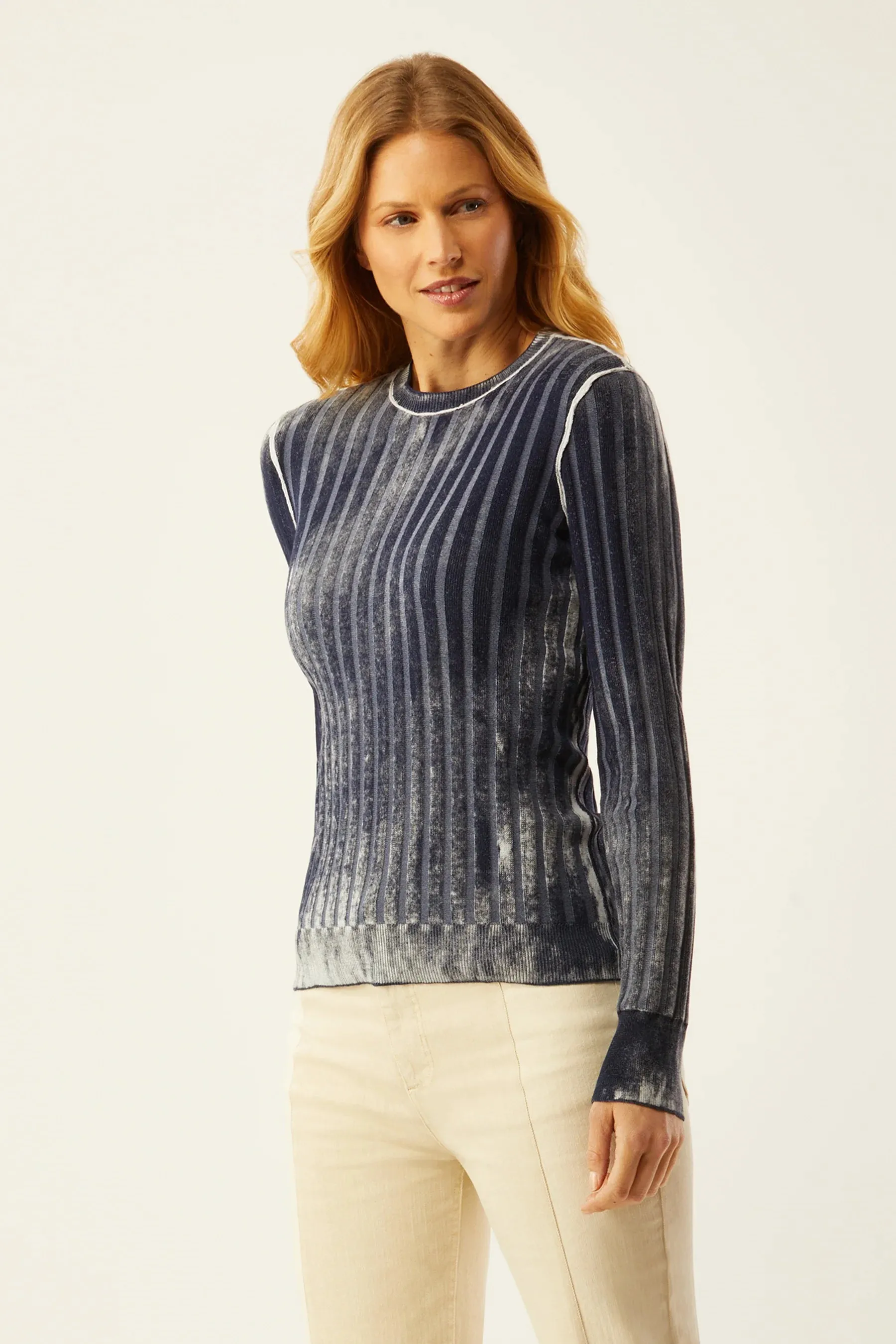 Reversed Print Rib Crew Neck Top