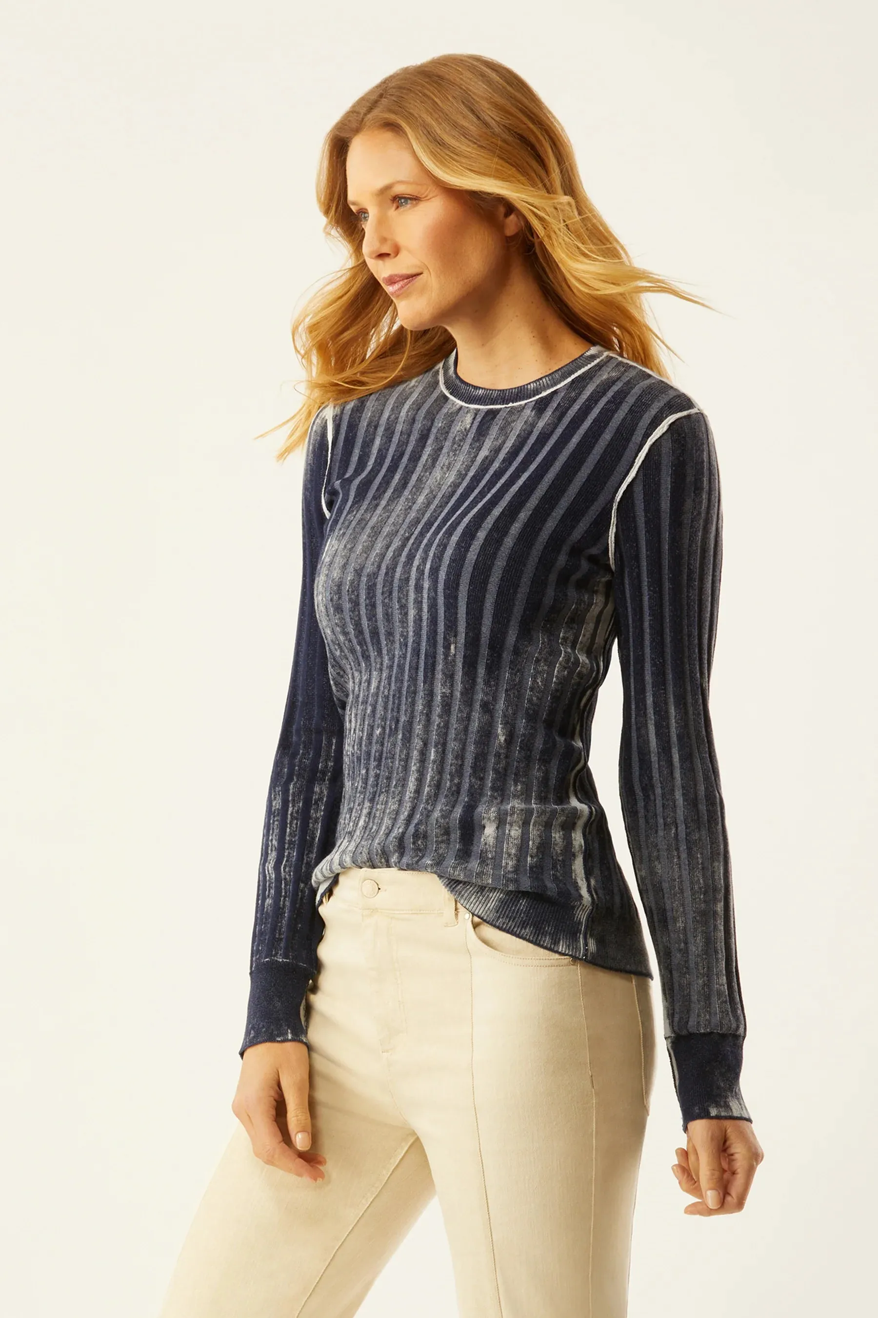 Reversed Print Rib Crew Neck Top