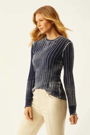 Reversed Print Rib Crew Neck Top