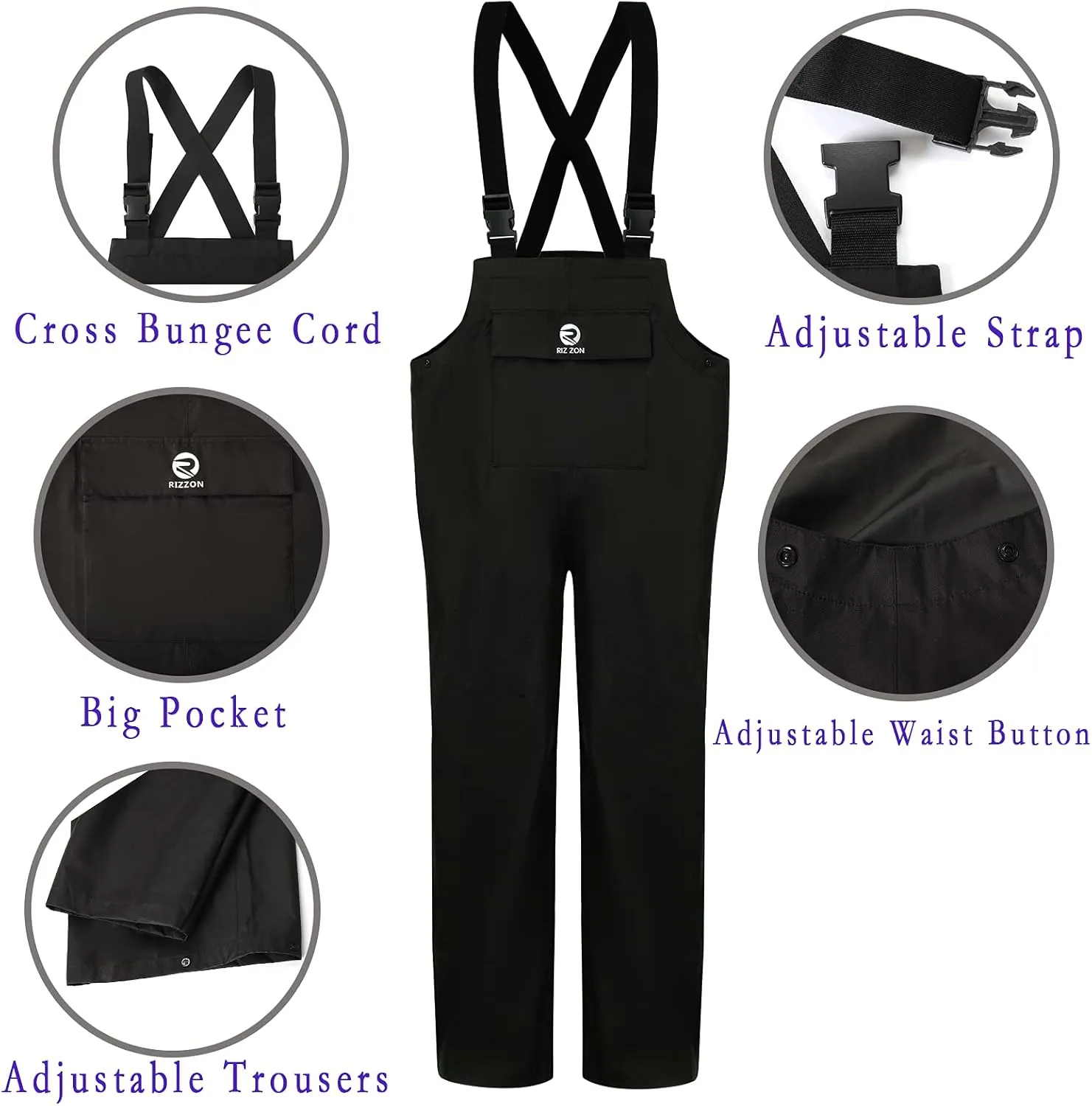 Rizzon Fishing Rain Suit for Men Waterproof Sailing Rain Jacket Bib Pants With Hood Foul Weather Gear