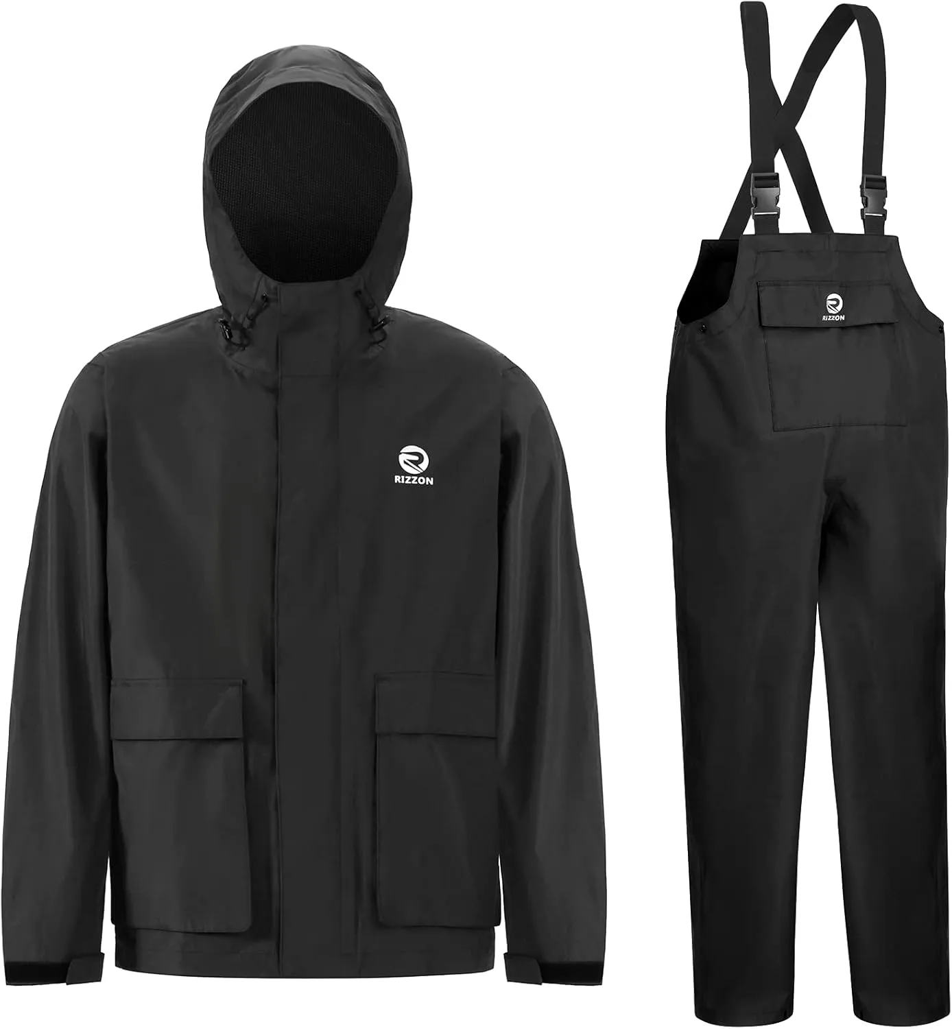 Rizzon Fishing Rain Suit for Men Waterproof Sailing Rain Jacket Bib Pants With Hood Foul Weather Gear