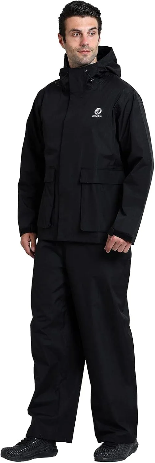 Rizzon Fishing Rain Suit for Men Waterproof Sailing Rain Jacket Bib Pants With Hood Foul Weather Gear
