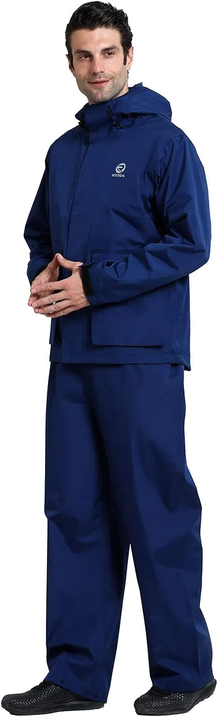Rizzon Fishing Rain Suit for Men Waterproof Sailing Rain Jacket Bib Pants With Hood Foul Weather Gear