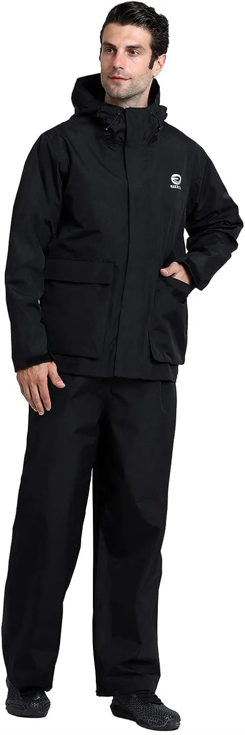Rizzon Fishing Rain Suit for Men Waterproof Sailing Rain Jacket Bib Pants With Hood Foul Weather Gear