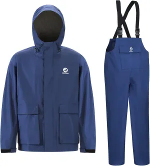 Rizzon Fishing Rain Suit for Men Waterproof Sailing Rain Jacket Bib Pants With Hood Foul Weather Gear